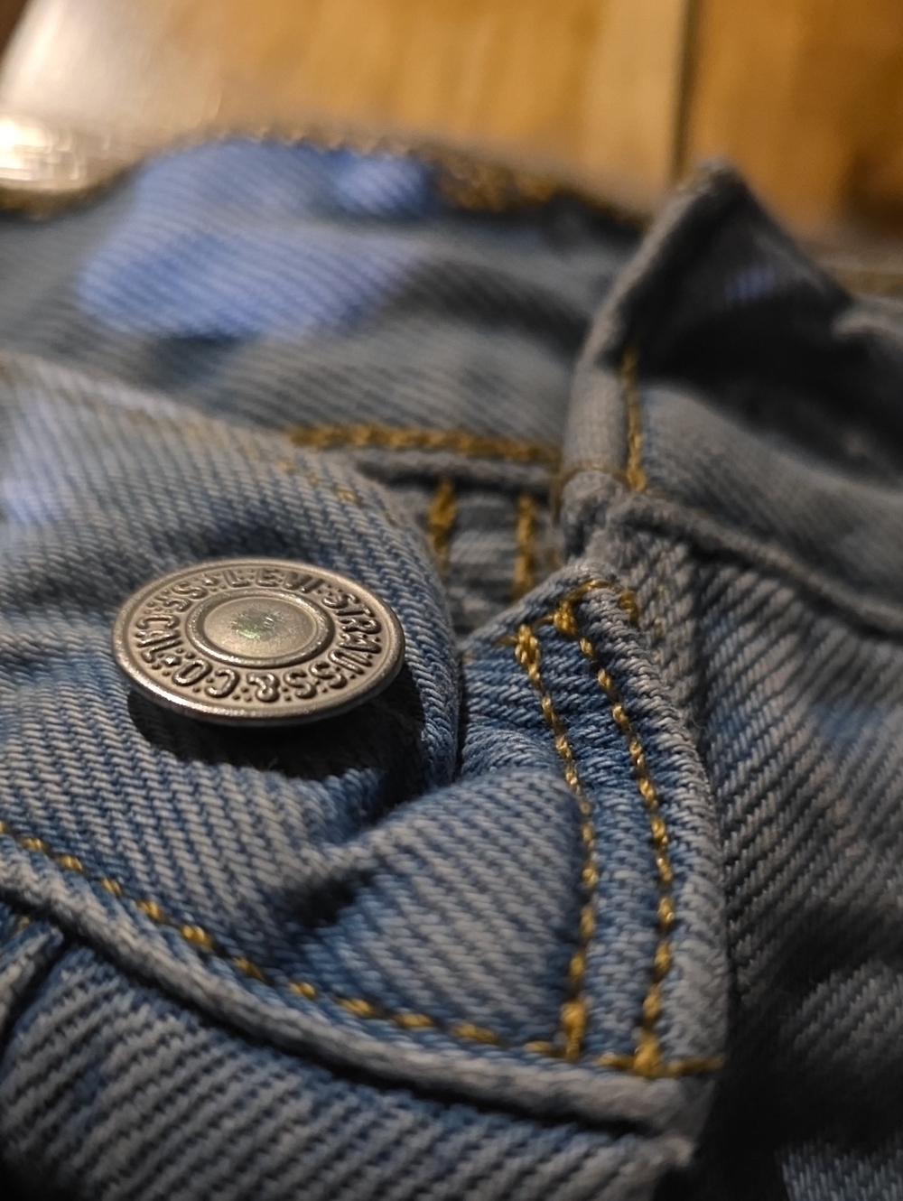 Levi's Light Blue Denim Shorts with Gold Stitching